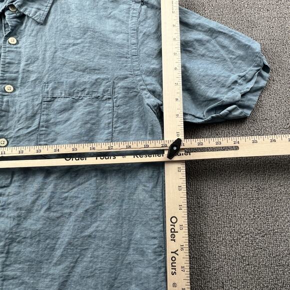 Uniqlo Shirt Adult Medium Blue Button Up Short Sleeve Linen Casual Men's - Picture 11 of 14
